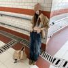 Serie Cálida de Forro Polar Invierno 2025 Estilo Coreano Divertido Versátil Otoño e Invierno Jeans de Pierna Ancha Rectos Longitud Extendida y Regular