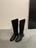 ~Botas de montar de punta redonda con hebilla de cinturón retro, nuevo estilo 2026, diseño de retazos, botas hasta la rodilla, efecto adelgazante, botas de moda