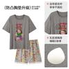Pijama de Verano de Nuevo Estilo de Algodón Puro de Manga Corta para Mujer con Copas para el Busto, Shorts Delgados con Estampado Lindo, Ropa para el Hogar, Traje Dulce