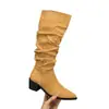 Botas de tacón alto con punta, color caqui, apiladas, para mujer, modelo nuevo 2025, primavera, otoño, invierno, tubo largo ajustado, botas de montar