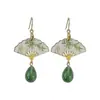 Pendientes de Elemento de Bambú con Tinta Pendientes con Borla Diseño Original Estilo Nicho Fresco Retro Nuevo Chinoiserie Pendientes en Forma de Abanico