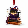 Colgante Acrílico Tema Libro de Magia de Halloween - Momia, Murciélago, Calabaza - Regalo Creativo para Amantes de los Libros
