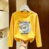 Camiseta Infantil de Algodão Puro com Gola Redonda e Manga Longa para Primavera e Outono, Solta e Estilosa para Meninos Mais Velhos, Top Versátil com Estampa de Desenho Animado