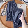 Calça feminina pantalona, estilo fino de verão, novo design de cintura alta 2026, calça cropped casual de linho listrado reta deste ano