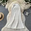 Saia Plissada Cintura Alta Estilo Coreano Feminina para o Trabalho Saia Evasê Emagrecedora Elegante Tricô Estilo Suave Saia Midi Outono 2026