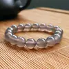 Pulsera de ágata gris natural redonda de una sola vuelta pulsera de calcedonia para hombres y mujeres joyería con cuentas regalo en stock venta al por mayor