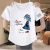 E-commerce Transfronteiriço~Camiseta Feminina de Manga Curta Petite com Desconto de Luxo Moda Estampada Versátil Cropped de Cintura Alta ins