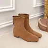 Botas Femininas de Couro Macio Estilo Coreano para o Dia a Dia, Bico Quadrado, Emagrecedoras, Elásticas e Justas, Botas Curtas de Outono e Inverno com Salto Médio Bloco, Botas da Moda