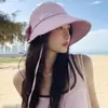 Sombrero de Pescador Rayado Azul Retro Estilo Japonés para Mujer Primavera y Verano Ala Grande Sombrilla Sombrero para Cabeza Grande Cara Redonda Sombrero de Cuenca Pequeña