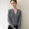 Suéter versátil de punto 100% cachemira pura para mujer, con cuello semiabierto y múltiples botones, nuevo top básico de otoño e invierno