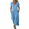 Vestido Longo de Cor Sólida com Bolsos para Mulheres, Novo, Decote V, Transfronteiriço Europeu e Americano Amazon Aliexpress 2026