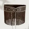Cinturón de Cuero con Flecos Estilo Vaquero Occidental Popular Europeo y Americano Retro Salvaje Hippie Bohemio Correa Ancha Amazon