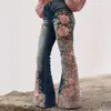 Site Independente Transfronteiriço Europeu e Americano Nova Moda Feminina Amazon com Estampa Digital 3D Jeans Flare Slim
