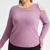 Novas Camisetas Esportivas de Tamanho Grande Transfronteiriças Europeias e Americanas para Mulheres Plus Manga Longa Ombro a Ombro Respirável Fitness Yoga Tops para Mulheres