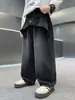 Calça jeans infantil 2026 outono novo estilo, calça preta casual de perna larga com bolso traseiro bordado para crianças mais velhas