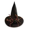 Sombrero de Bruja Maligna para Mujer Sombrero de Bruja con Volantes para Adulto Sombrero de Disfraz de Halloween Negro con Araña Sombrero de Mago