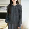 Suéter de punto de ochos estilo suave para mujer, otoño e invierno, suave y pegajoso, punto de ochos, holgado, cuello redondo, suéter perezoso, capa base cálida