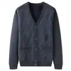 Disponible para dropshipping: Suéter cárdigan para hombre de mediana edad y ancianos, tejido de punto para otoño e invierno, ropa de otoño e invierno para papá y abuelo, forrado de polar y engrosado