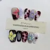 Nai Zi Unhas Usáveis Puramente Feitas à Mão Novo Modelo Outono/Inverno B282 Totalmente Pintadas à Mão Esculpidas Estilo Francês Elegante Adesivos de Unha para Comércio Exterior