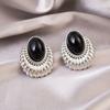Pinzas para Oreja sin Perforación Geométricas Vintage Ecológicas con Perlas Artificiales y Ojo de Tigre para Mujer, Pendientes Negros Clásicos de Alta Gama, Transfronterizo