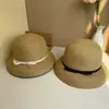 Chapéu Luminária Novo Estilo com Laço Pequeno para Mulheres, Chapéu de Palha com Proteção Solar de Verão, Chapéu Bucket de Palha de Ráfia com Trança Fina, Chapéu de Sol Tendência
