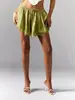 Bestseller transfronterizo europeo y americano: shorts de seda sintética para mujer en color Maillard con ribete de encaje de pestañas, tiro bajo, sexys, de pierna ancha