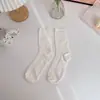 Meias Four Seasons Creme Primavera e Verão Listras Verticais Meia-calça Empilhada Meias Femininas Estilo Coreano Listrado Creme Branco