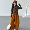 Conjunto de Top Listrado com Capuz para Meninas, Nova Moda Outono 2026, Conjunto de Duas Peças com Calça Larga para Crianças Maiores
