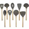 Colher de silicone cabeça redonda colher pá silicone utensílios de cozinha 9 peças cabo de madeira transparente utensílios de cozinha terno