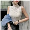 Gola Falsa para Mulheres, Camiseta sem Mangas de Renda Vazada, Camada Interna de Gola Alta, Camisa de Renda Vazada Estilosa, Gola Falsa
