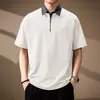 Camisa Polo Casual Meio Zíper Estilo Americano para Homens, Nova Camiseta de Verão Xadrez com Gola Reversível, Pulôver Solto de Manga Curta