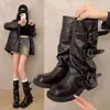 Elegantes botas estilo Martin hasta la rodilla para mujer, nueva colección otoño/invierno 2026, botas largas con suelas gruesas, que realzan la altura y con un diseño plisado, parecidas a botas de montar.