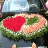 Flor Delantera de Coche de Boda Anillo de Corazón Coreano con Barro Floral Ventosa Arreglo de Flores de Corazón de Durazno Media Flor Delantera de Coche Decoración de Coche de Boda