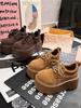 Sapatos femininos de couro com cadarço, pequenos, de camurça, versáteis, de sola grossa, com salto super alto, mocassins e bico de manga