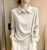 Camisa feminina de manga comprida listrada solta, nova coleção outono 2026 para mulheres, confortável, suave, modeladora, versátil, top moderno