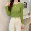 Outono e Inverno Gola Redonda Slim Fit Justo Manga Longa Malha Básica Suéter Curto Versátil para Mulheres Roupa Íntima Preto Tamanho Único
