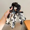 Scrunchie lenço quadrado estilo pastoral francês para meninas e crianças, elástico de cabelo doce com laço para coques, acessório de cabelo