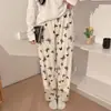 Pantalones de pijama de invierno para mujer 2025 Nuevo Algodón Nube Sencillo talla grande Estilo Coreano Rayas Blancas y Negras Ropa de exterior Pantalones de casa para mujer