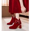 Nuevos Zapatos de Boda 2025 para Mujer, Zapatos de Boda Nupciales de Tacón Grueso, Botas, Vestido de Boda Traje Rojo Xiuhe, Botines de Tacón Medio y Alto de Dos Usos