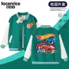 Jaqueta de Baseball HotWheels Racing Estampada para Meninos Cor Nova Listras Coloridas Roupa de Exterior Estilosa para o Campus para Meninos