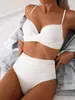 Novo Maiô Cortado 2027 Conjunto Biquíni Europeu e Americano para Mulheres Cintura Alta Cor Sólida Estampado Moda Praia Transfronteiriça para Mulheres