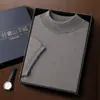Nueva Temporada Primavera y Otoño Camiseta de Punto de Cachemira Sin Costuras para Hombre de Manga Corta Camisa Casual de Punto Base de Lana con Cuello Semi Alto