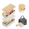 Comercio Exterior Caja de Almuerzo de Paja de Trigo de Doble Capa con Tapa de Bambú Caja Bento Estilo Japonés Recipiente para Sopa de Plástico PP Caja de Conservación de Alimentos de Gran Capacidad Fabricante