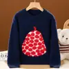 Suéter de tricô jacquard de pera perfumada para crianças, unissex, pulôver de lã pura espessado, blusa base quente para bebê