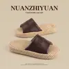 Pantuflas de Lino Antibacterianas de Cálida Afinidad para Mujer Primavera y Otoño Interior Absorbentes de Sudor a Prueba de Olores Sandalias Antideslizantes para el Hogar para Hombre Todas las Estaciones