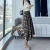 Falda de Cuadros Vintage Melard Brown para Mujer, Única Irregular de Longitud Media Adelgazante de Cintura Alta Versátil