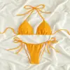 2025 Nuevo Traje de Baño de Playa de Múltiples Colores con Cuello Halter Estilo Ins Europeo y Americano Sexy de Tres Puntos