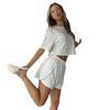 Pijamas de Mujer de Nuevo Estilo Europeo y Americano, Shorts Sexy con Abertura Estampados Transpirables Huecos, Tops de Cuello Redondo, Trajes, Ropa para el Hogar