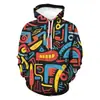 Moletom com Capuz Estampado 3D Graffiti de Rua Hip-Hop Retrô, Estilo Hip-Hop Europeu e Americano, Modelagem Solta, Moletom Unissex para Casal