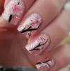Quente transfronteiriço 24 peças de arte para unhas doce fofo clássico rosa ramos de ameixa quadrado curto usando armadura atacado